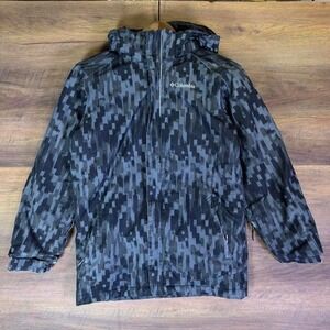 Columbia Camo Hooded Jacket Womens Medium Black Gray Coat